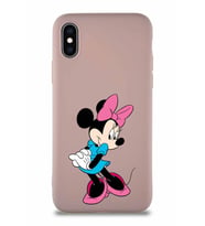 Apple iPhone X Soft Premier Kapak Minnie Mouse-F Tasarımlı Silikon Kılıf - Pudra (Şeffaf)
