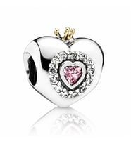 Nur Silver Princess Taçlı Kalp Gümüş Charm NUR-BL00326