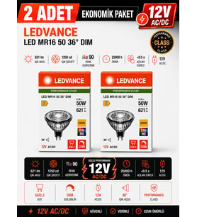 (2 Adet) Ledvance 12V AC/DC 6.1W (50W) 3000K (Sarı Işık) Dim Edilebilir GU5.3 Duylu LED Çanak Ampul