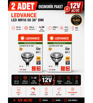 (2 Adet) Ledvance 12V AC/DC 6.1W (50W) 3000K (Sarı Işık) Dim Edilebilir GU5.3 Duylu LED Çanak Ampul