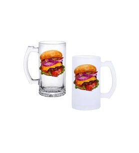 Ghostbastır Design Hamburger Kulplu Bira Bardağı Buzlu veya Şeffaf Seçenekli 096