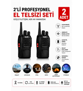 Glr 888 El Telsizi - 1500 mAh Batarya, Pmr El Fenerli 16 Kanal 2 Adet
