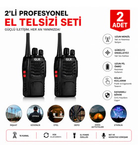 Glr 888 El Telsizi - 1500 mAh Batarya, Pmr El Fenerli 16 Kanal 2 Adet