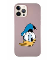 Apple iPhone 12 Pro Soft Premier Kapak Donald Duck-B Tasarımlı Silikon Kılıf - Pudra (Şeffaf)