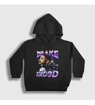 Presmono Unisex Çocuk Siyah Drake 6 God Kapüşonlu Sweatshirt 420572tt
