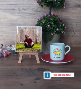 Öğretmenler Günü Hediyesi Fotoğraflı Dekoratif Taş, Ahşap Altlıklı Türk Kahvesi Fincanı Hediye (Model 3)