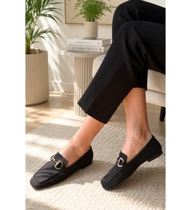 Kadın Loafer Makosen Metal Tokalı Nubuk Günlük Ayakkabı