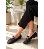 Kadın Loafer Makosen Metal Tokalı Nubuk Günlük Ayakkabı