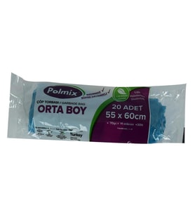Polmix Çöp Torbası Orta Boy 55x60Cm 70Gr 11Mikron 30Lt Mavi 20li