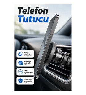 Manyetik Araç İçi Telefon Tutucu – Havalandırma Izgarası Uyumlu Metal Plakalı Stand