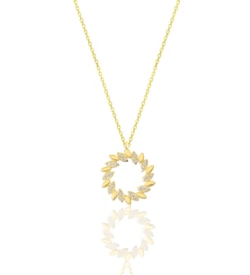 Gümüş altın yaldızlı zirkon taşlı güneş kolye SGTL11807GOLD