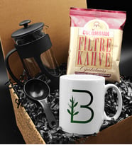 Kişiye Özel Harf Detaylı Kupa & French Press & Columbian Filtre Kahve Hediye Seti
