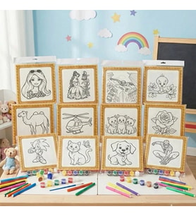 Mini Tuval Çocuk Boyama Seti 20x20 cm - Akrilik Boya ve Fırçalı Eğlenceli Çocuk Aktivite Seti
