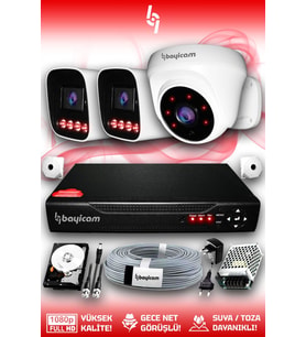 Bayicam 3 Kameralı Zebra 1 İç Kamera Set 100 GB 5 MP Full HD Gece Görüşlü Güvenlik Kamerası Sistemi