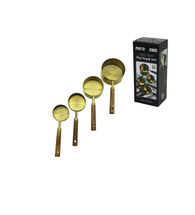 4 PCS GOLD METAL ÖLÇÜ KAŞIK SETİ OTANTİK AĞAÇ KULP 250ML - 125ML - 80ML - 60ML (5343)