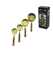 4 PCS GOLD METAL ÖLÇÜ KAŞIK SETİ OTANTİK AĞAÇ KULP 250ML - 125ML - 80ML - 60ML (5343)
