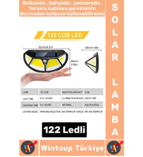 Outdoor Dış Mekan Aydınlatma Güneş Enerjili Fonksiyonel Sensör 3 Modlu 122 Led Solar Bahçe Lambası