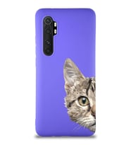 Xiaomi Mi Note 10 Lite Soft Premier Kapak Catface Tasarımlı Silikon Kılıf - Mor (Şeffaf)