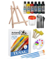 20x20 Tuval Seti 1 Paket Masa Üstü Şövale Monalisa Akrilik Boya Plastik Spatula Resim Fırçası Palet Ponpon Sünger Fırça (Beyaz)