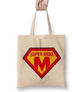 Superhero Super Mom Süperanne 01 Bez Çanta Uzun Saplı