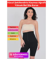 Vücut Şekillendirici İz Göstermeyen Kaymaz Sıkılaştırıcı Kadın Fermuarlı Toparlayıcı Klasik Korse (Siyah)
