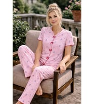 Kadın 01604 Kısa Kol Kaşkorse Pijama Takımı