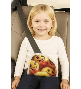 Emoji Desenli Seatbelt Yastığı, Çocuklar için Emniyet Kemeri Koruyucu, Sarı ve Kırmızı Renkte, Beyaz Kenar Şeritli, Kaymaz iç yüzey, 4mm süngerli, Boyun kesme önleyici