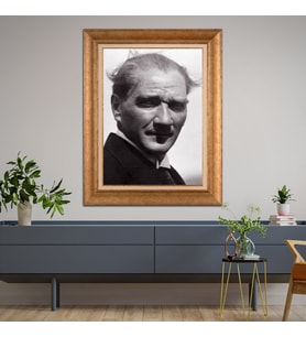 Altın Varaklı Çerçeveli Paspartulu Atatürk Tablo TR1067 (Gold)
