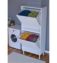 Eliusta Veluna 65 cm Kirli Çamaşır Sepetli Dolap Banyo Dolabı Beyaz 65x138x32,5 cm 2 Sepetli Dolap