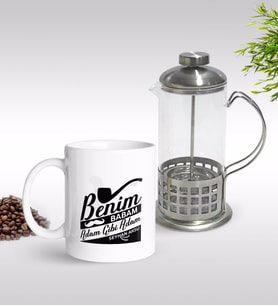 BK Gift Kişiye Özel Benim Babam Adam Gibi Adam Tasarımlı Kupa & French Press Seti-1 (Model 1)