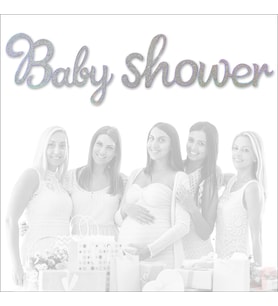 Baby Shower Simli Folyo Karton Banner, 90 cm - Gümüş