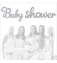 Baby Shower Simli Folyo Karton Banner, 90 cm - Gümüş