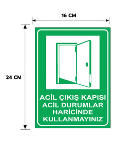 6 Adet Acil Çıkış Kapısı Acil Durumlar Haricinde Kullanmayınız, Yapışkanlı Sticker Levha, 16x24, 20x30 (A4), 30x42 (A3) Cm Boyut Seçenekleriyle Folyo Baskı Sticker Kişiselleştiirlebilir Levha