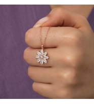 Beyaz Taşlı Rose Papatya Kolye-925 Ayar Gümüş