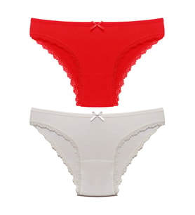 2 Lİ Paket Düz Renk Kenarları Dantelli M Beden Kadın Bikini Külot