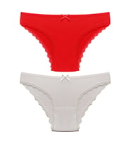 2 Lİ Paket Düz Renk Kenarları Dantelli M Beden Kadın Bikini Külot (Çok Renkli)