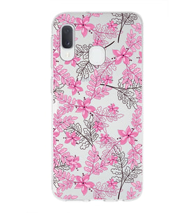 Samsung Galaxy A20e  Uyumlu Kapak Floral Pembe Tasarımlı Şeffaf Silikon Kılıf