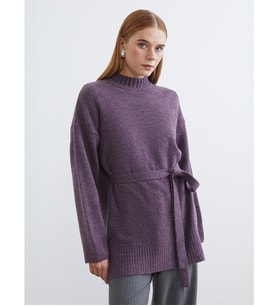 LCW Modest Mor Yarım Balıkçı Yaka Oversize Kadın Triko Tunik