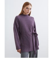 LCW Modest Mor Yarım Balıkçı Yaka Oversize Kadın Triko Tunik
