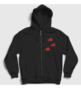 Presmono Unisex Siyah Akatsuki Anime Naruto Fermuarlı Kapüşonlu Sweatshirt 131817tt
