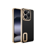 Xiaomi Redmi Note 14 5G Kılıf Kamera Korumalı Logo Gösteren Şeffaf Kapak (Gold)