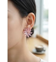 Lotus Model Pembe Renk Kristal Taşlı Kadın Küpe 5886