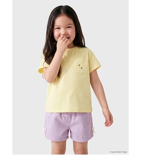 LCW Kids Sarı Bisiklet Yaka Nakışlı Kız Çocuk Tişört