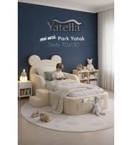 YATELLA Luxury Tedyy Baza ve Başlıklı Montessori Full Sünger Yatak Seti 70 x 130 Bej