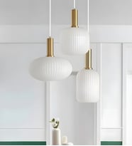 Rustik Modern Opal Camlı Avize (Beyaz)