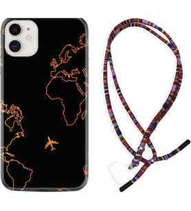 Apple iPhone 11 12 13 Mini Kılıf Boyun Asklı Rasta Silikon Harita ve Uçak 1777
