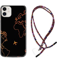 Apple iPhone 11 12 13 Mini Kılıf Boyun Asklı Rasta Silikon Harita ve Uçak 1777