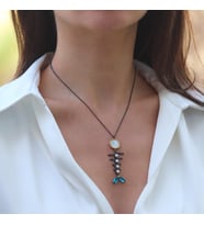 Balık Aquamarine İncili Oksitli Gümüş Kolye