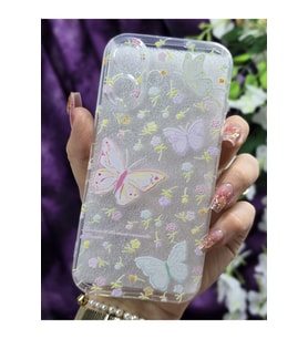 iPhone 16 Uyumlu Pastel Renkli Çiçekli Kelebek Desenli Silikon Şeffaf Telefon Kılıfı