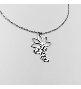 925 Ayar Gümüş Kişiselleştirilebilir Lotus Figürlü İsim Kolye (Silver)